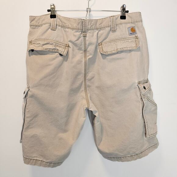 Carhartt Men's Cargo Pockets Beige Relaxed Fit Cotton Shorts 38 Waist 10" Inseam - Picture 2 of 10